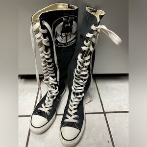 Knee High Tall Lace Up Zip Converse All Stars High Tops Ms. Fits Punk black